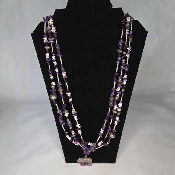 Rare Purple Amethyst Tumbled Chip Necklace | Natural Gemstone Chakra Jewelry - Picture 3 of 5